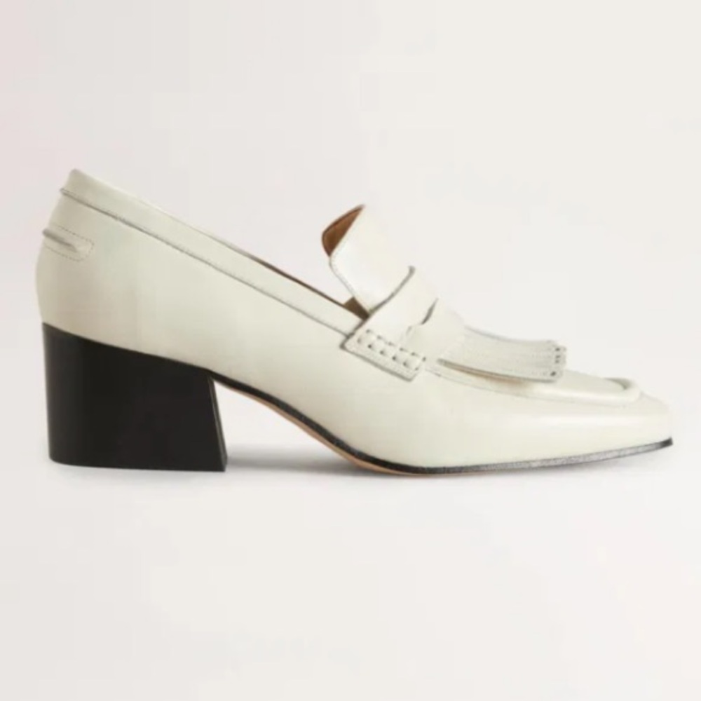 New Boden Cream/White Leather Block Heel Loafers. Size 39. Made In Spain. Chic! - Picture 3 of 12